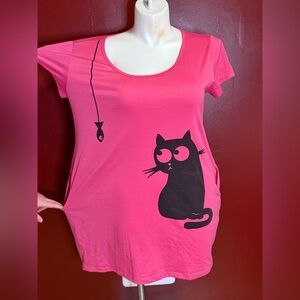 Cat Lover Pink Tunic Top Women’s Size XL Cat Fish Graphic Crazy Cat Lady